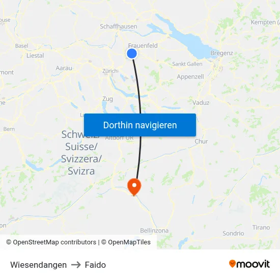 Wiesendangen to Faido map