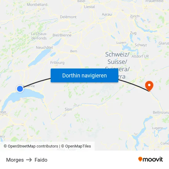 Morges to Faido map