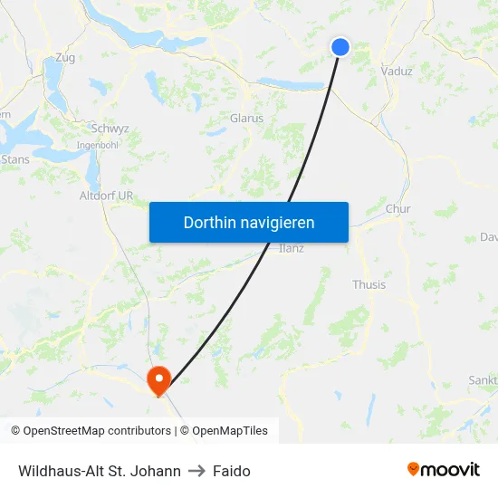 Wildhaus-Alt St. Johann to Faido map