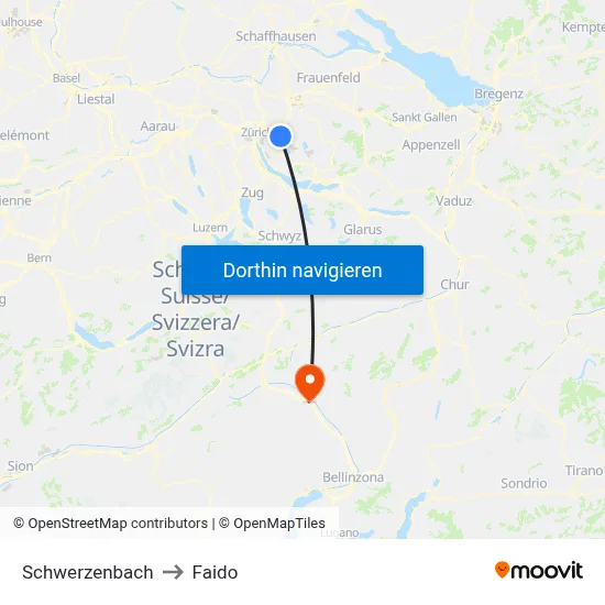 Schwerzenbach to Faido map