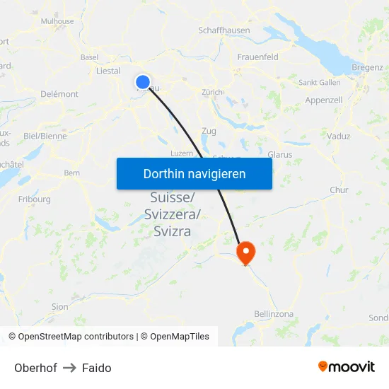 Oberhof to Faido map