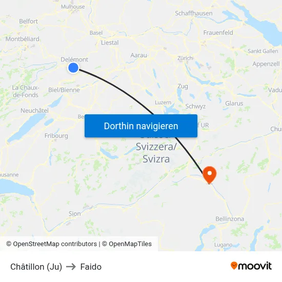 Châtillon (Ju) to Faido map