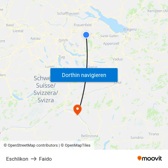 Eschlikon to Faido map