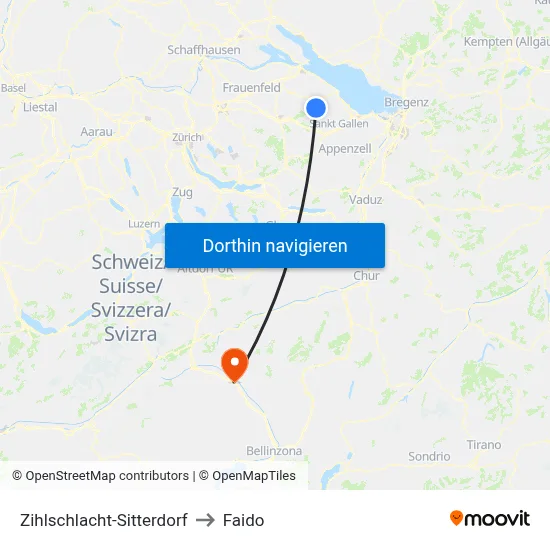 Zihlschlacht-Sitterdorf to Faido map