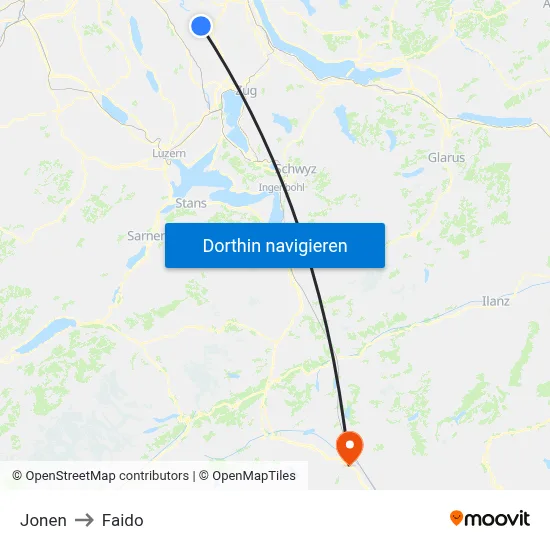 Jonen to Faido map