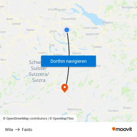 Wila to Faido map
