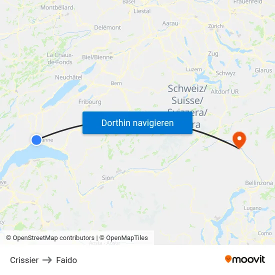 Crissier to Faido map