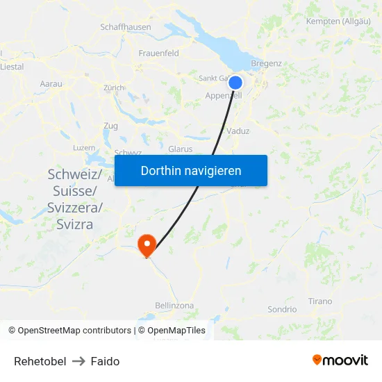 Rehetobel to Faido map