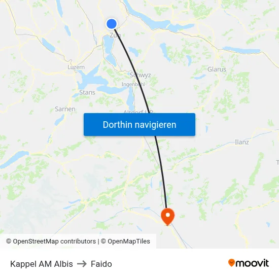 Kappel AM Albis to Faido map