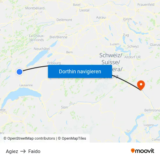 Agiez to Faido map