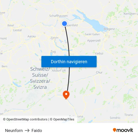 Neunforn to Faido map