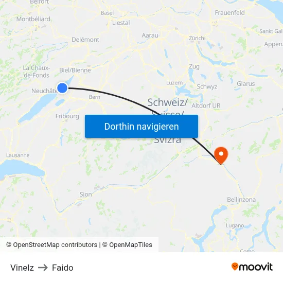 Vinelz to Faido map