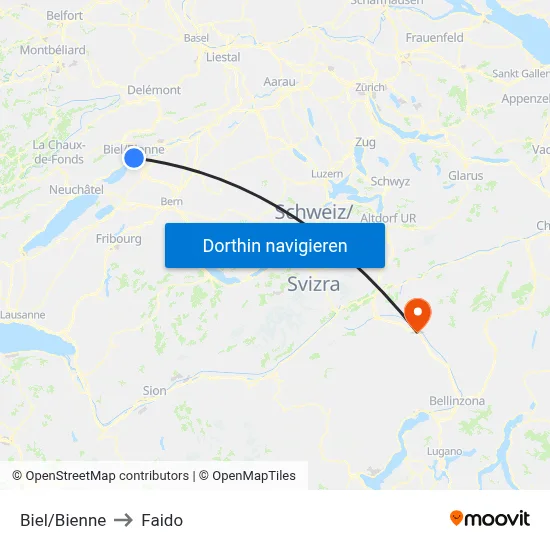 Biel/Bienne to Faido map