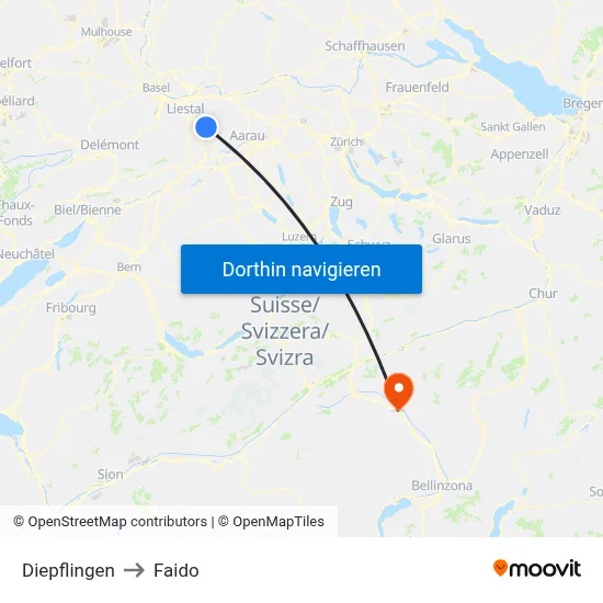 Diepflingen to Faido map