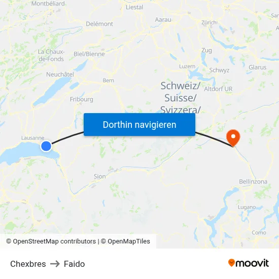 Chexbres to Faido map