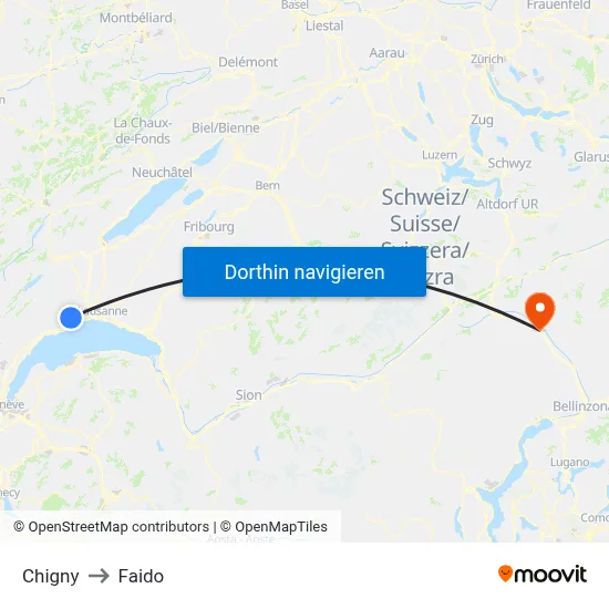 Chigny to Faido map