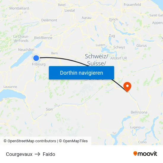 Courgevaux to Faido map