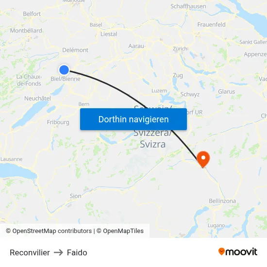 Reconvilier to Faido map