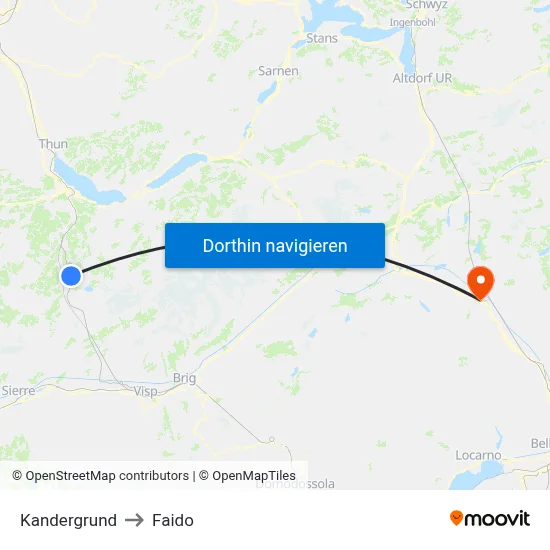 Kandergrund to Faido map