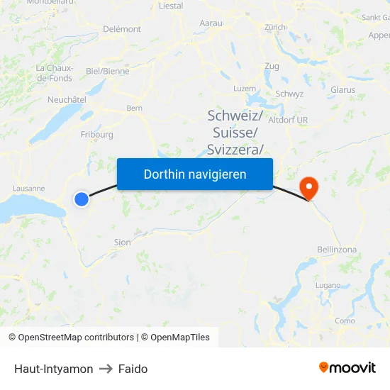 Haut-Intyamon to Faido map