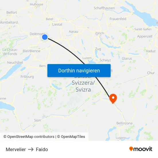 Mervelier to Faido map