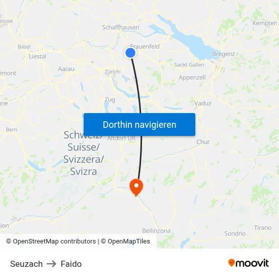 Seuzach to Faido map