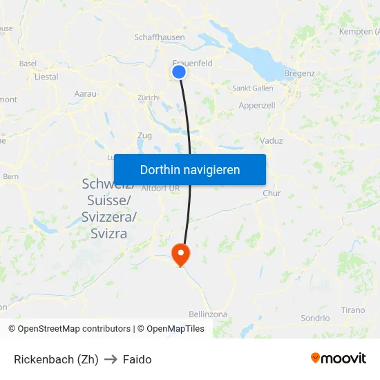 Rickenbach (Zh) to Faido map