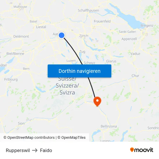 Rupperswil to Faido map