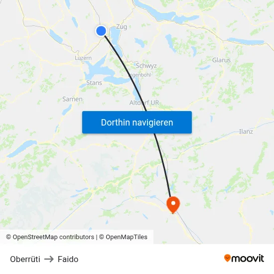 Oberrüti to Faido map