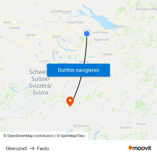Oberuzwil to Faido map