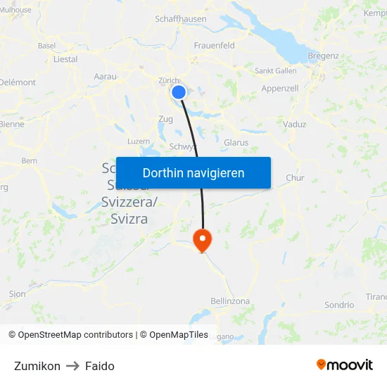Zumikon to Faido map