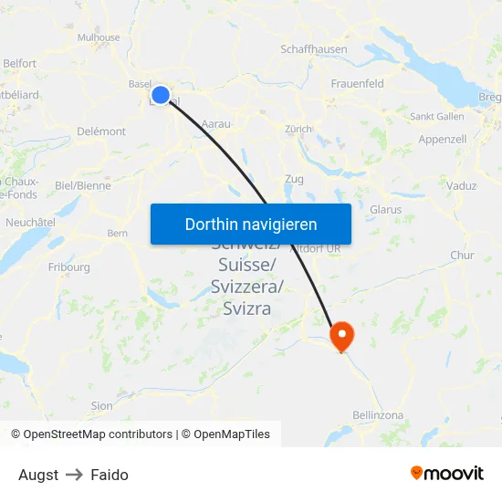Augst to Faido map