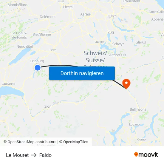 Le Mouret to Faido map