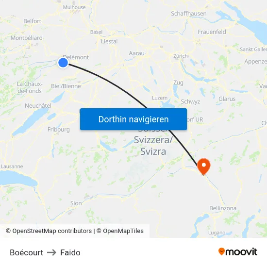 Boécourt to Faido map