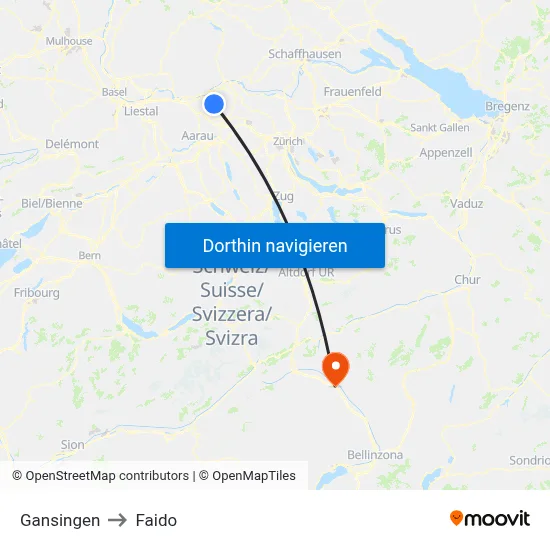 Gansingen to Faido map