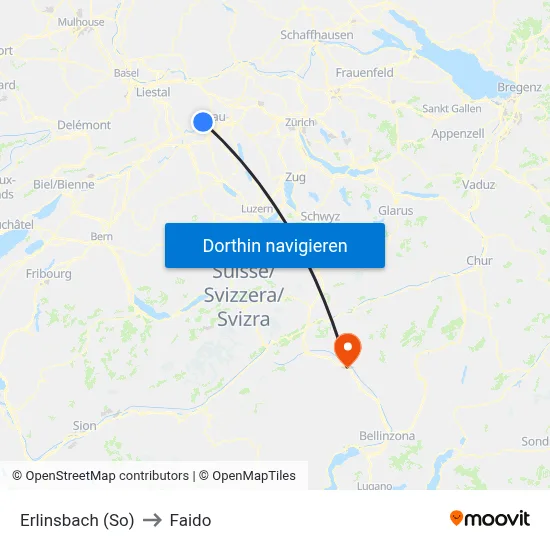 Erlinsbach (So) to Faido map