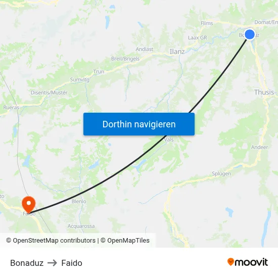 Bonaduz to Faido map