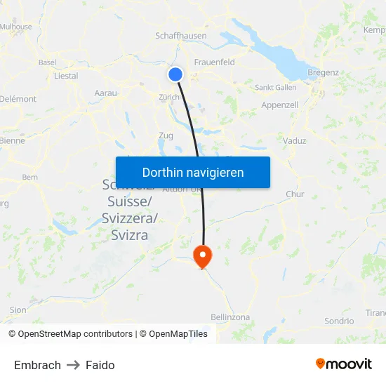 Embrach to Faido map