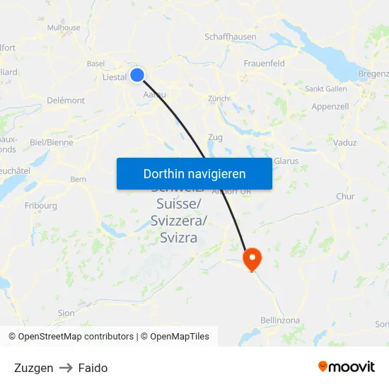 Zuzgen to Faido map