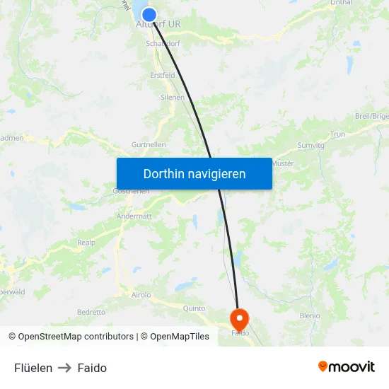 Flüelen to Faido map
