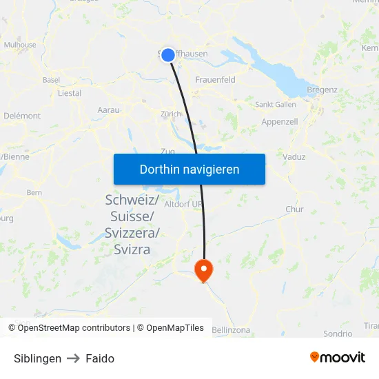 Siblingen to Faido map