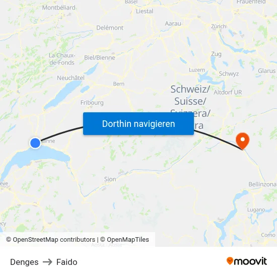 Denges to Faido map