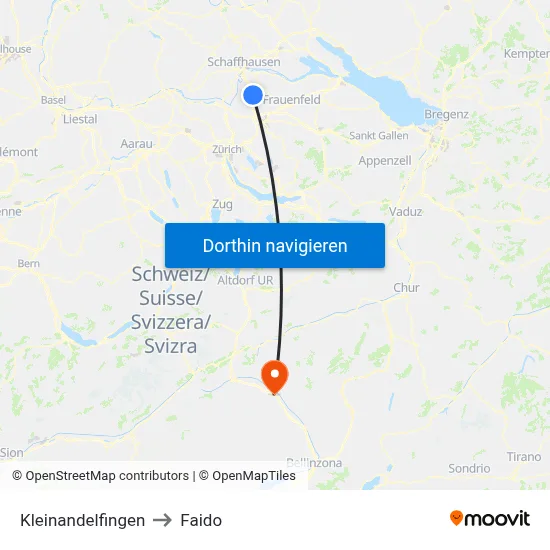 Kleinandelfingen to Faido map