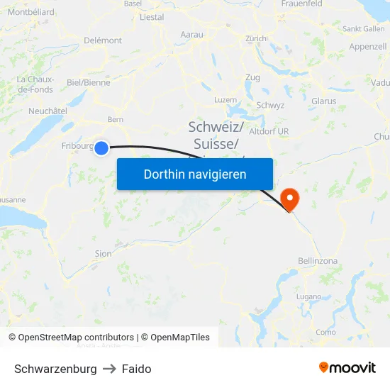 Schwarzenburg to Faido map