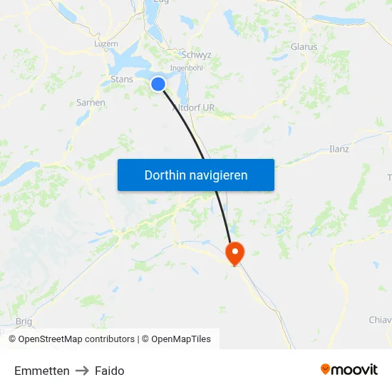 Emmetten to Faido map