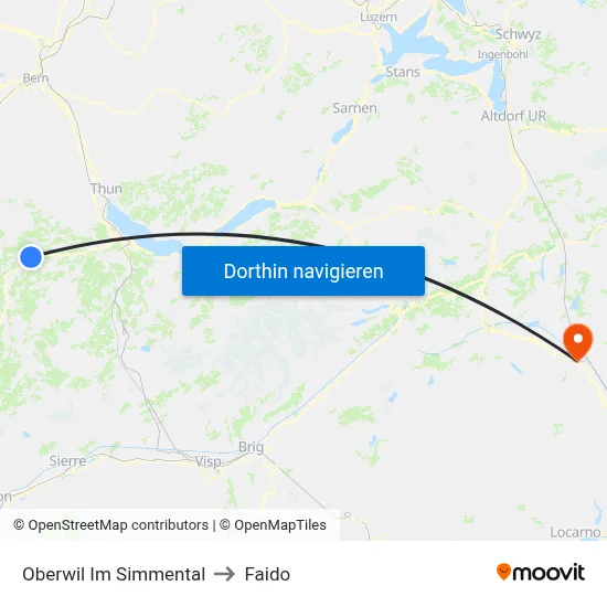 Oberwil Im Simmental to Faido map
