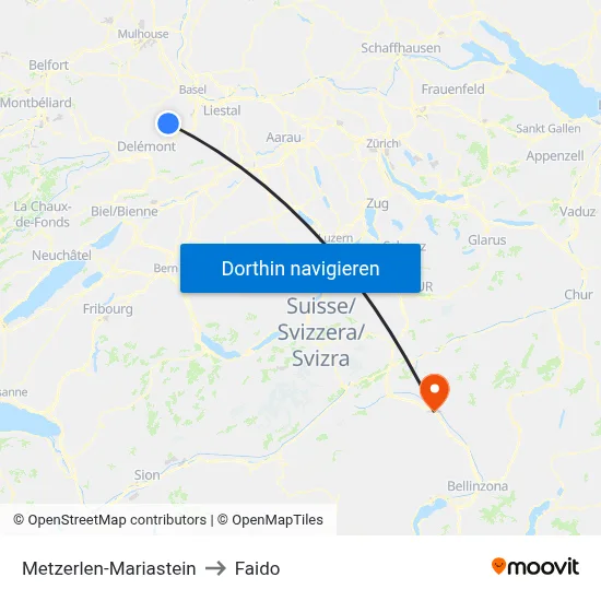 Metzerlen-Mariastein to Faido map