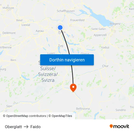 Oberglatt to Faido map