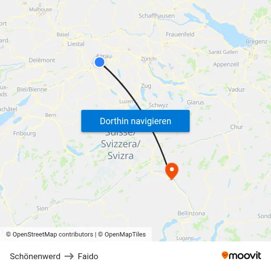 Schönenwerd to Faido map