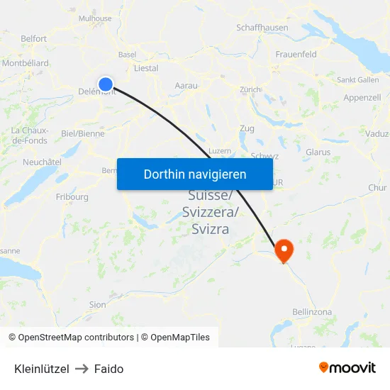 Kleinlützel to Faido map